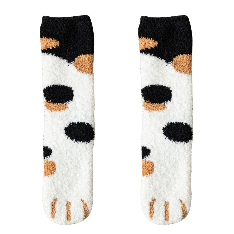 Girls Winter Cat Claws Lovely Thick Warm Sleep Floor Socks Plush Coral: White
