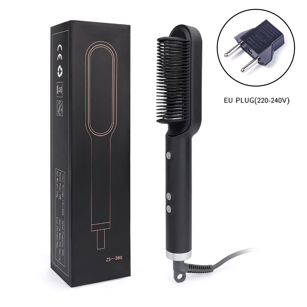 Hair Straightener Curler 2 In 1 Ceramics Curling Iron with 5 Gears Adjustable Temp Fast Heat Up Hair Curler Styling: black EU plug