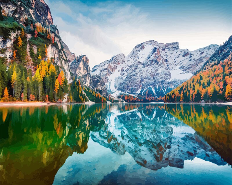 HUACAN Pictures By Numbers Mountain Landscape Oil Painting Lake Scenery Kits Drawing Canvas HandPainted DIY Home Decoration: SZHC1-104