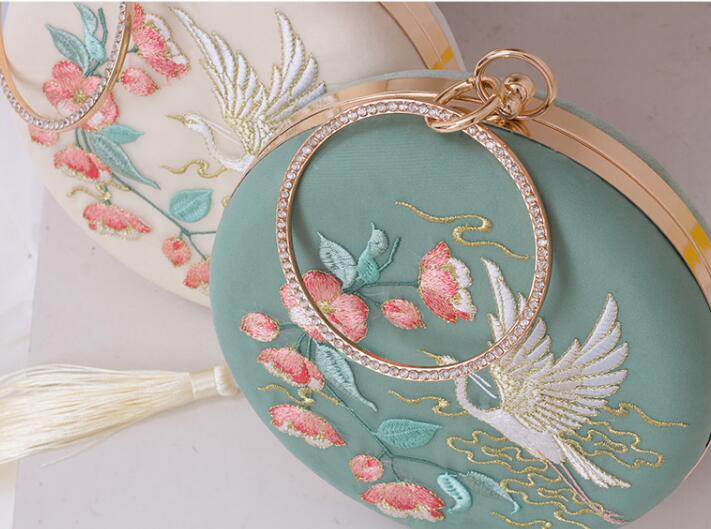 Angelatracy nouveauté oiseau chinois Floral Cheongsam frais classique Hanfu circulaire Messenger sac jour embrayage sacs à main