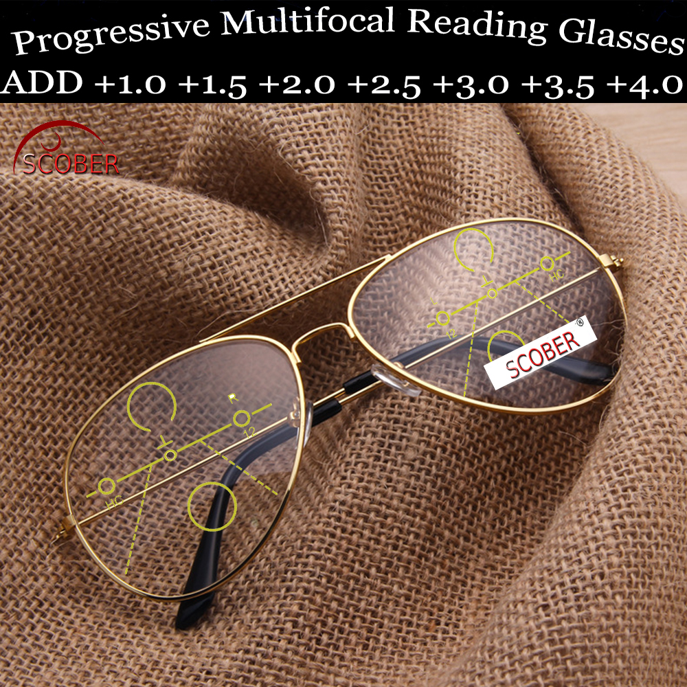 Progressive Multifocal Reading Glasses Europe America Trend Retro Pilots Eyeframe See Near And Far TOP 0 ADD +1 To +4