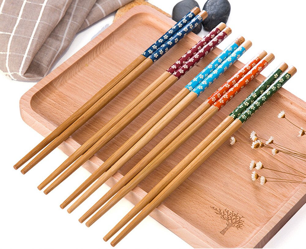 5 pares reutilizable chino palillos de bambú japonés hecho a mano palillos de haya Natural palitos para Sushi herramientas de cocina