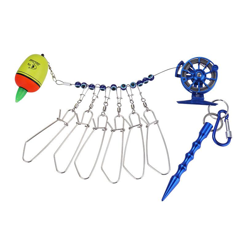 Vissen Lock Gesp Met Reel Rvs Lanyard Levende Vis Lock Riem Visgerei Stringer Visdobbers Reel: Blue