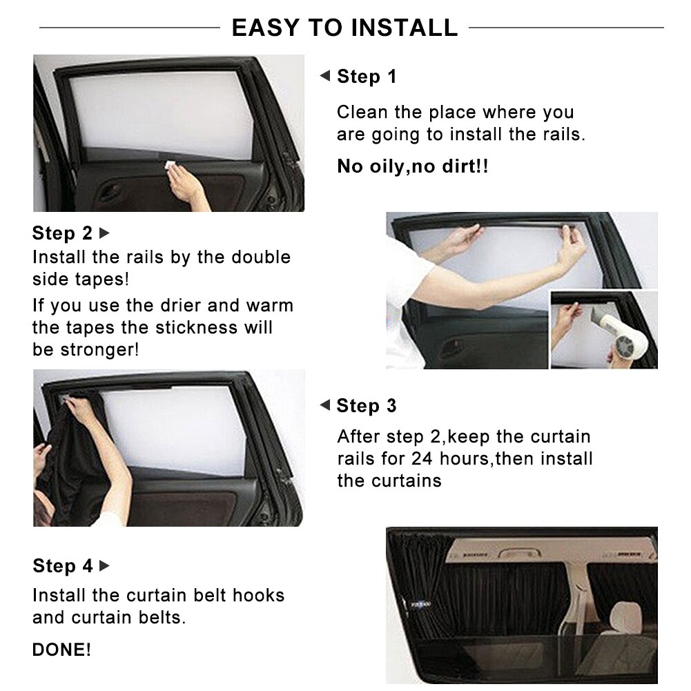 2*50s carro sol sombra janela cortina ajustável pára-sol viseira valance cortina preto verão proteção janela filme
