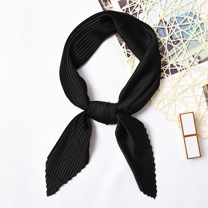 Plain Women Square Silk Scarf Skinny Ribbon Head Neck Small Pleated Hair Tie Band Kerchief Satin Foulard Scarves: Color 19