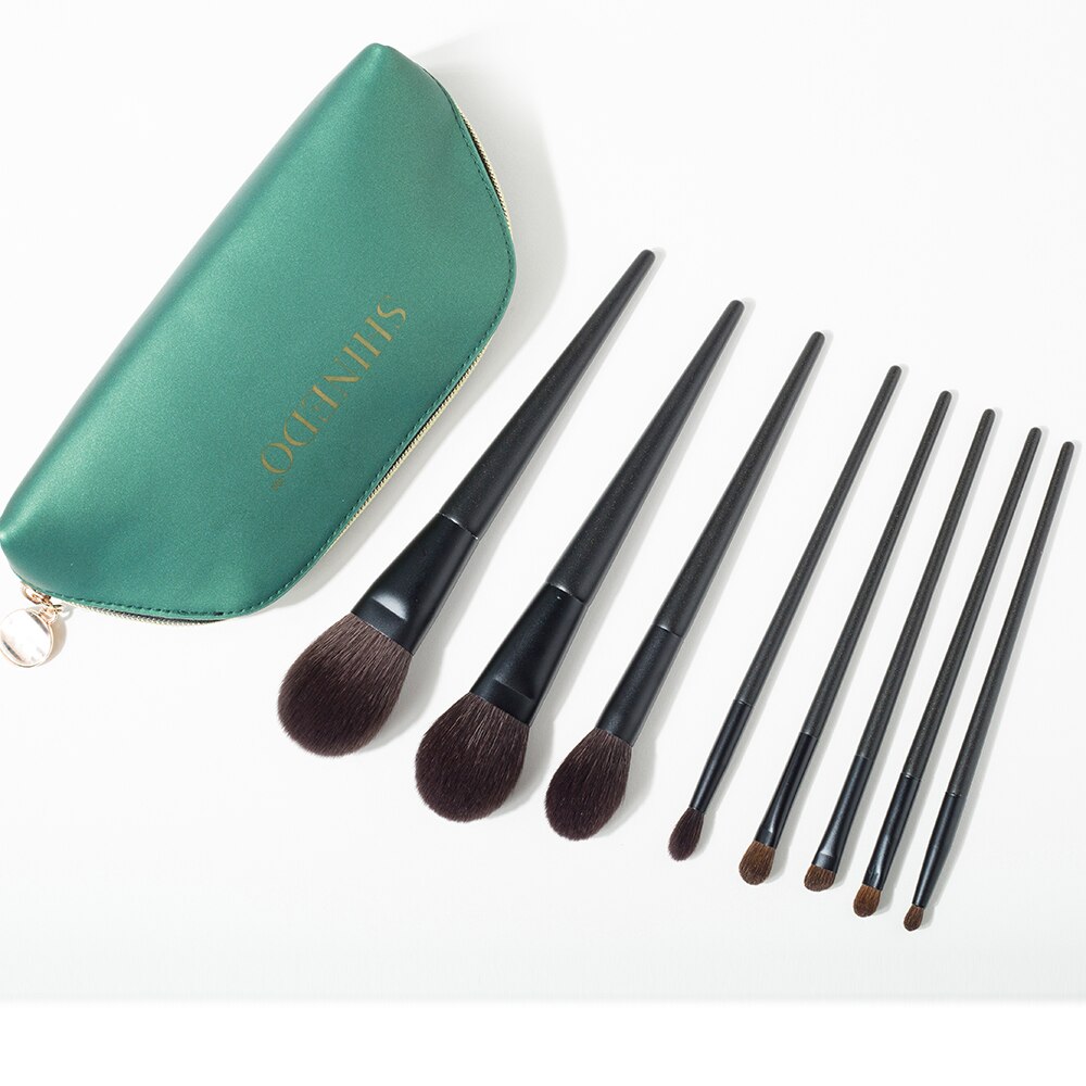 Shinedo 8 stk matt svart sminkebørster sett øyenskygge pudder blush krøll blanding pincel maquiagem
