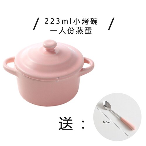 223ML Mini Steamed Egg Bowl for Cake Baking Ceramic with Lid Baking Bowl Children's Special Dessert Soup Bowl Stew Pot: pink