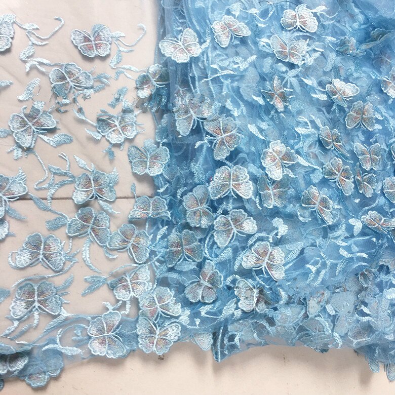 Black light purple blue butterfly Chiffon Fabric Cloth Wedding dress evening dress dress Clothing fabric Embroidered fabric