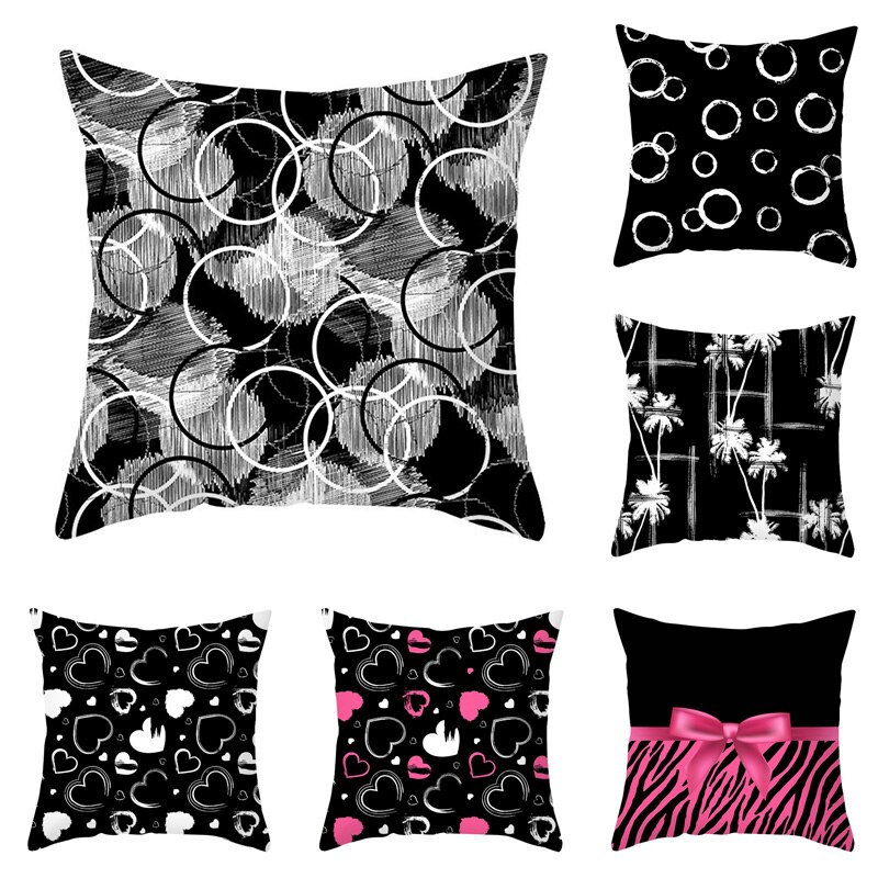 Zwarte En Witte Geometrische Decoratieve Kussenslopen Polyester Sierkussen Cover Gestreepte Line Print Kussensloop Home Textiel Decor