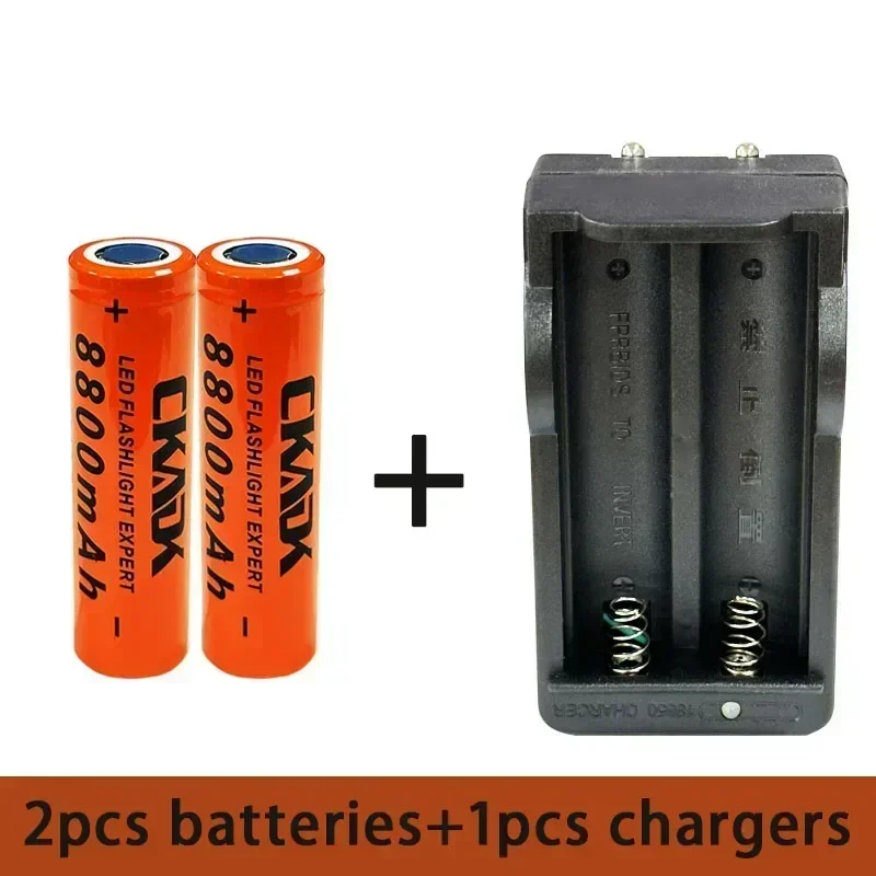 100% Original 18650 3.7V 8800mAh Rechargeable Lithium Battery with 10A Discharge, Suitable for 18650 Battery+charger: green
