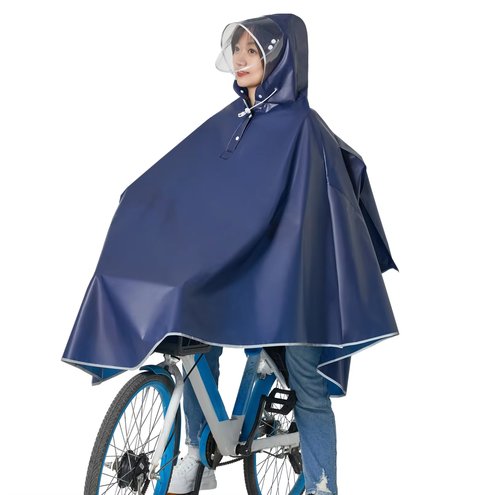 Unisex Waterproof Bike Rain Poncho - Lightweight Reusable Hooded Cape with Reflective Stripes for Motorcycle Cycling: black
