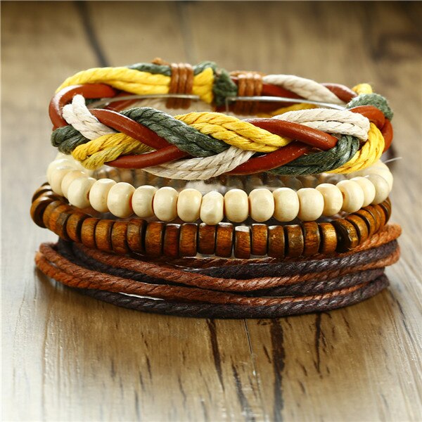 ZORCVENS 4 pieces/ Set Leather Bracelets for Men Braided Rope Wristband Vintage Style Male Bangle: 83348