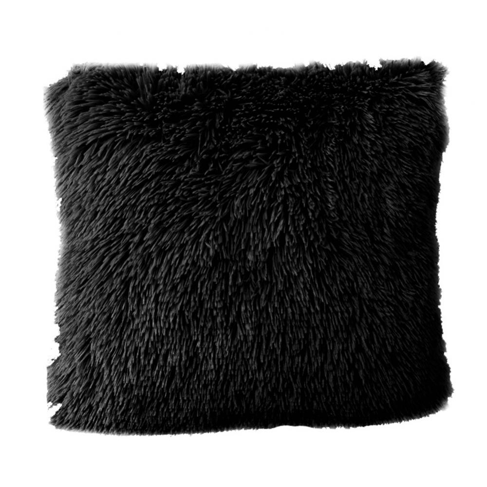 Coussin moelleux couverture douce taie d'oreiller jeter maison lit canapé voiture décoration fausse fourrure peluche housse de coussin canapé décor 43*43 cm: Black