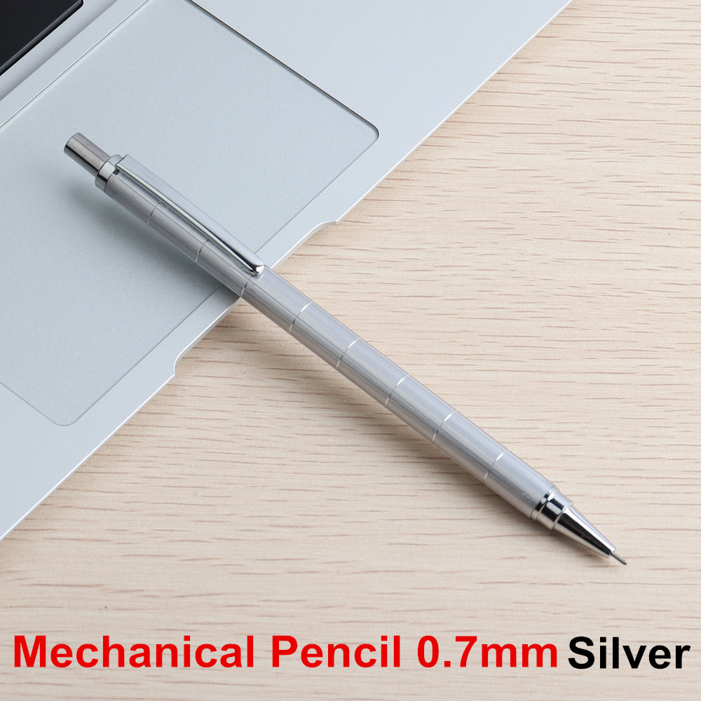 Metal Mechanical Pencils 0.5 0.7mm HB Lead Holder Drafting Drawing Pencil For School Office Leads Writing Stationery Pens: Silver Writing 0.7mm