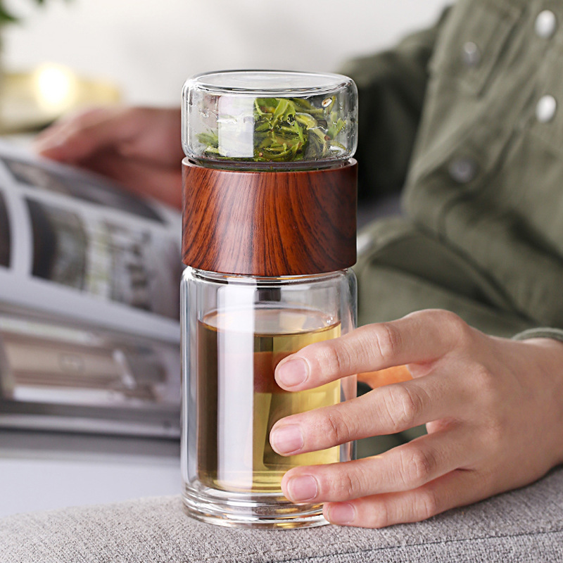 Dobbelt glas vandflaske med etui te drikke flaske infuser tumbler drikkevare vandflaske miljøvenlig