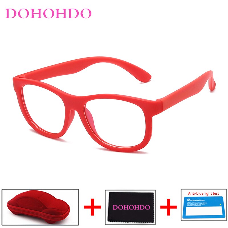 Blauw Licht Bril Kinderen Blokkeren Computer Brillen Kids Meisjes Transparante Zachte Siliconen Frame UV400 Okulary Met Case: red