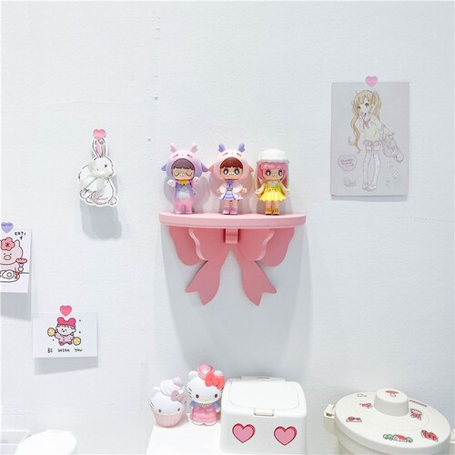 1pc træbuer hylder opbevaringsstativ til husholdning baby børn værelse dekoration arrangør holder væg sløjfer hylder 20*12*8.5cm: Lyserød