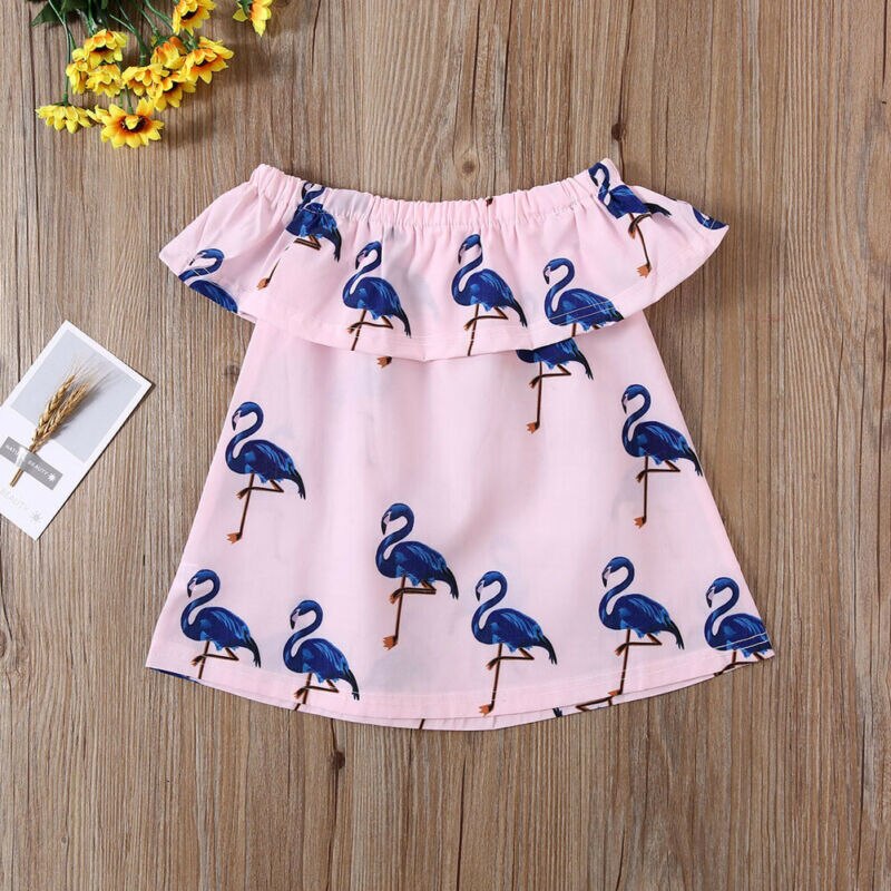 Kleinkind Kind Baby Mädchen T-Hemden Prinzessin Blumen- Flamingo Kleidung Sommer oben