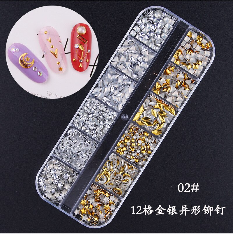 Star Mese Hollow Oro Argento Strass Chiodo di Pietre Dei Monili del Metallo 3D Unghie Artistiche Decorazione Unghie Artistiche Disegni