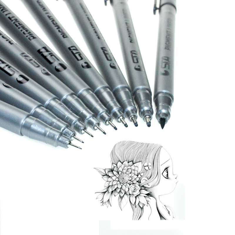 Sta pigmentforing pigma mikron blækmarkørpen 0.05 0.1 0.2 0.3 0.4 0.5 0.6 0.8 børstespids sort fineliner skitse pen