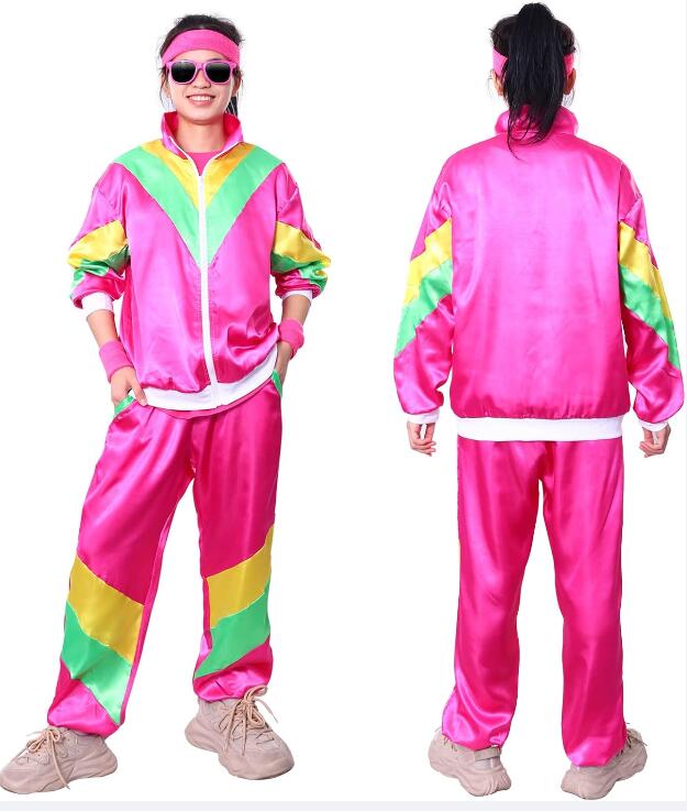 Trainingsanzug-Kostüme für Herren, 90er-Jahre-Hip-Hop-Muschelanzug, Kostüm für Herren, 80er-Jahre-Retro-Trainingsanzug, Jacke, Disco-Kostüm, Windjacke und Hose: S / Rot