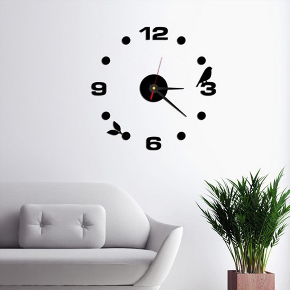 3D acrylique horloge murale bricolage numérique horloge murale oiseau horloge murale décoration directe: Black
