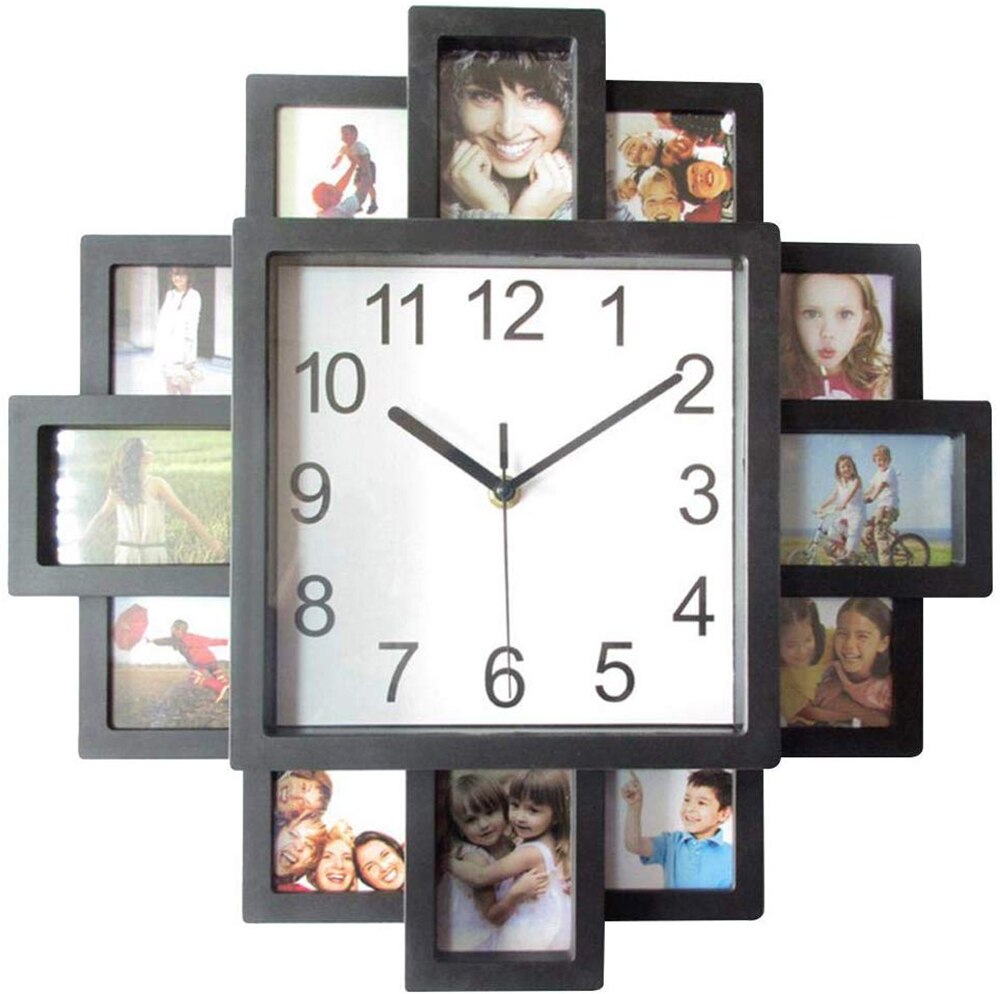 16 Inch Photos Wall Clock Photo Frame Clock For Photographs Multi Aperture Collage Picture Display With 12 Pictures Available: Default Title