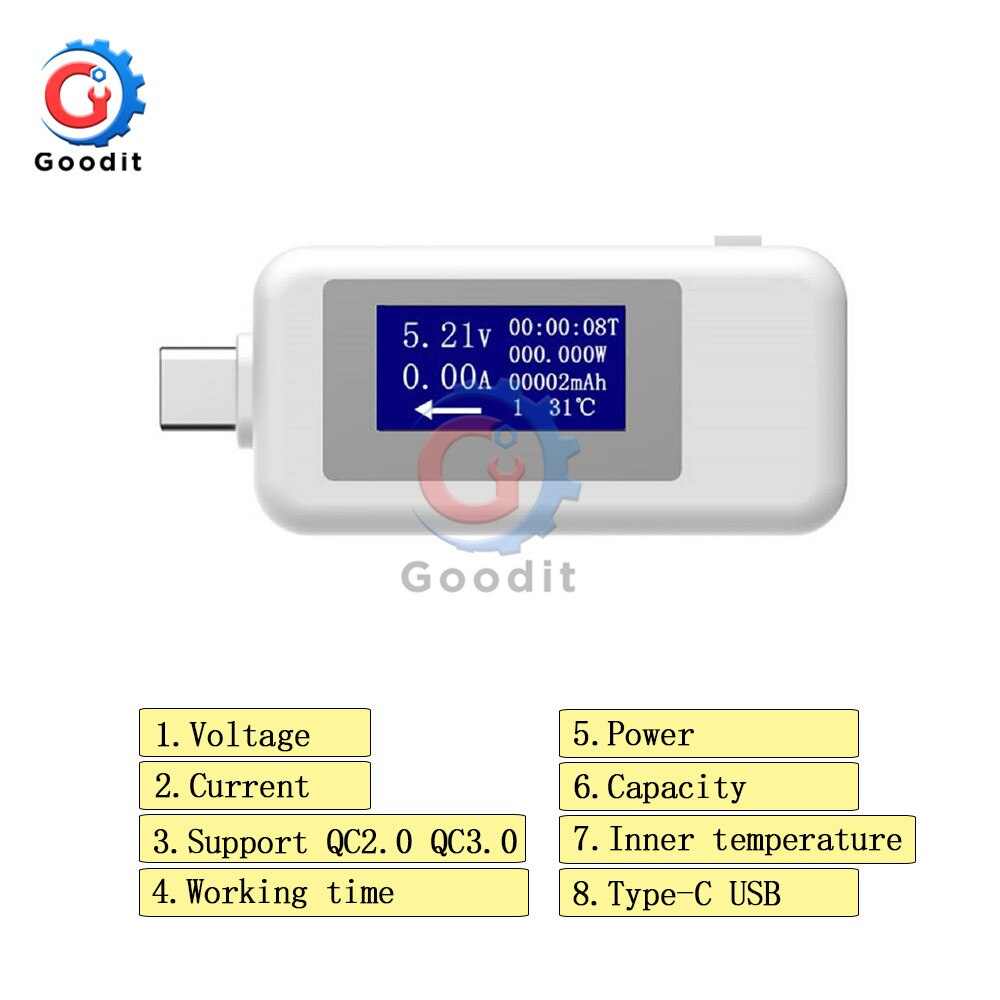 5V 9V 12V 24V 30V USB-Tester Typ C LCD Digital Stroms pannung Ladegerät Kapazitäts tester USB-Ladegerät Arzt Leistungs messer Voltmeter: Silber