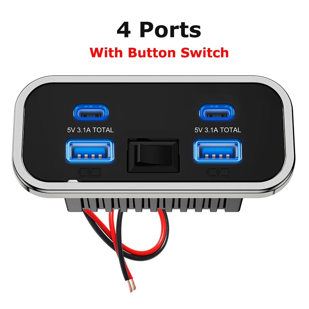4 bærer, 12v usb-uttak til bobil  pd3.0 76w doble hurtigladere av type c og  qc3.0 panelmonterte veggladeradaptere til marin buss, atv og lastebil: Hvit