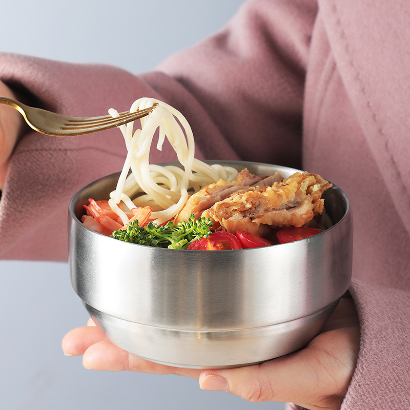 304 Stainless Steel Double Rice Bowl Soup Bowl Steamed Rice Bowl Anti-Scalding Child Small Bowl for Korean Cuisine
