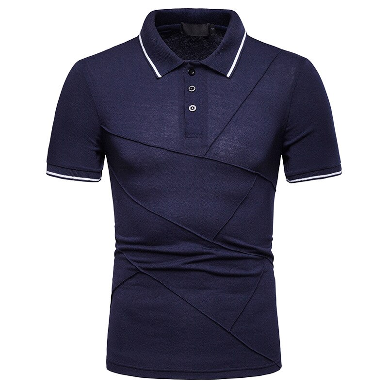 Smart Casual Men Shirt Men Business Casual Solid Male Short Sleeve Shirt: Navy / L
