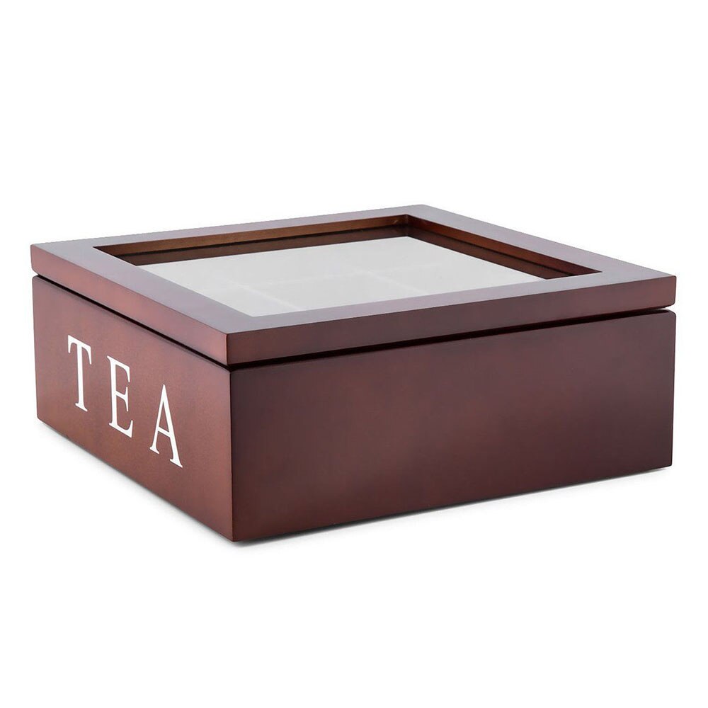 9 komórek drewniane pudełko na herbatę 9-komorowa herbata kawa schowek na szafki kuchenne organizator: Brązowy