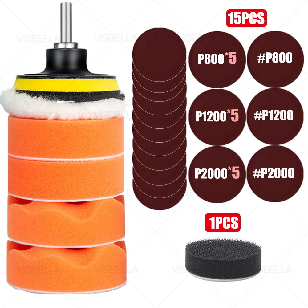 3Inch Car Polishing Kit Sponge Foam Pad Auto Headlight Wheel Polisher Polishing Refurbish Abrasive Disc Sandpaper Buffing Pads: package  10