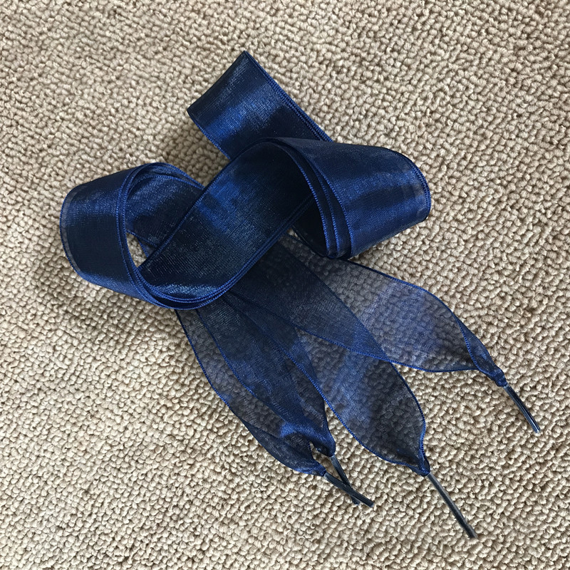 Zapatos deportivos con cinta de Organza para mujer, zapatillas planas con lazo, Cordones informales, 140cm: Dark blue