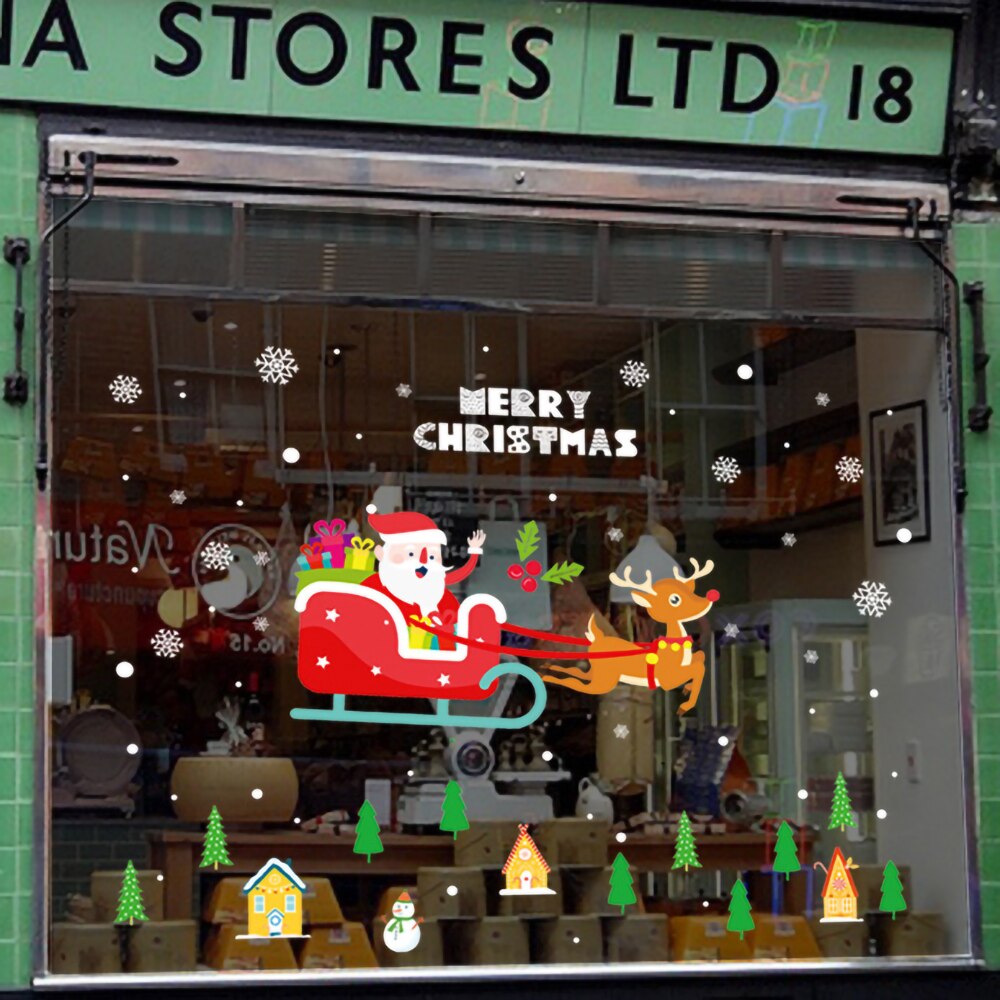 Non-adhesive static glass stickers, Christmas themed restaurant, clothing, shop glass, room living room glass window stickers