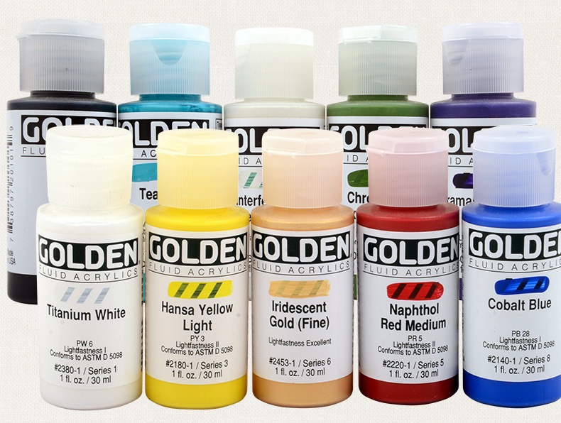 Golden Fluid Acrylic Paint 1 Ounce (30ml) for dry brush application, fine details, pouring, spraying, staining etc, 1 bottle