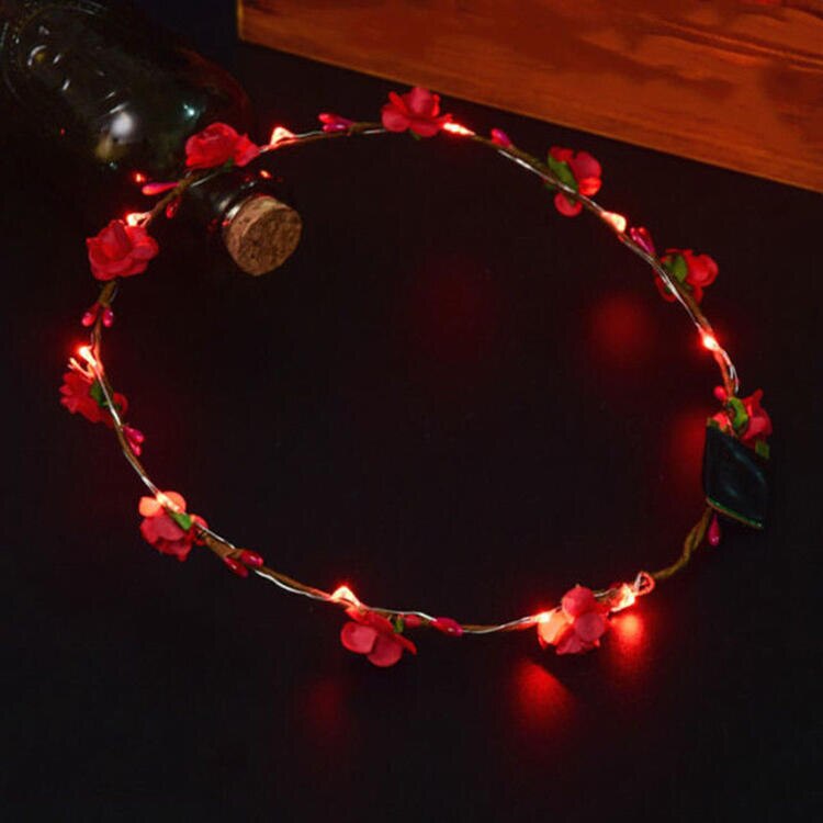 Frauen Mädchen glühend Kranz Krone Blume Stirnband LED Licht hoch Haar Kranz Haarband Girlanden Hochzeit Party Weihnachten Weihnachten Birthda: rot