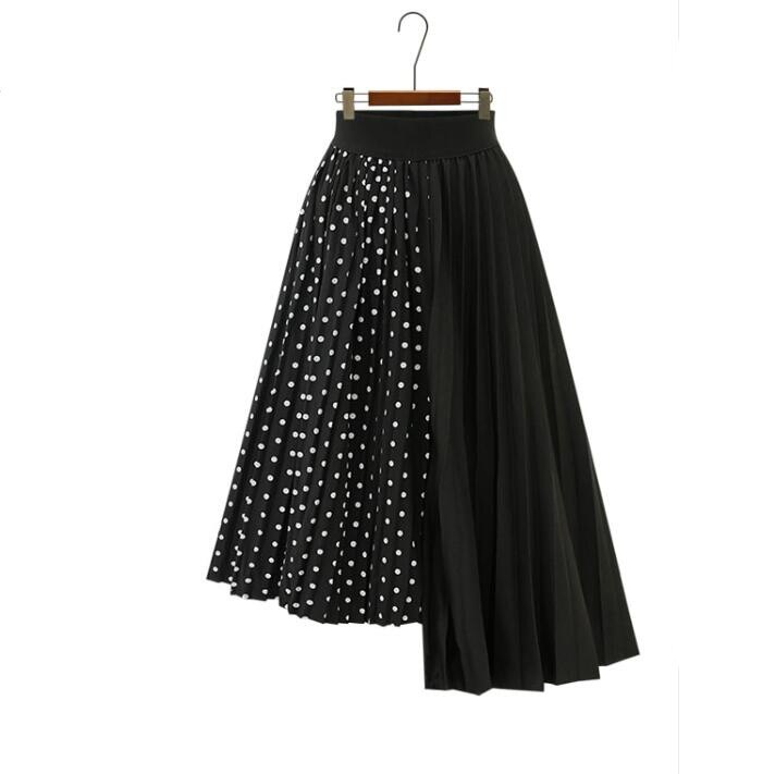 Jupes longues en mousseline de soie pour femmes, grande taille 5XL, taille élastique, motifs à pois, irrégulière, plage, d'été: Black / 4XL