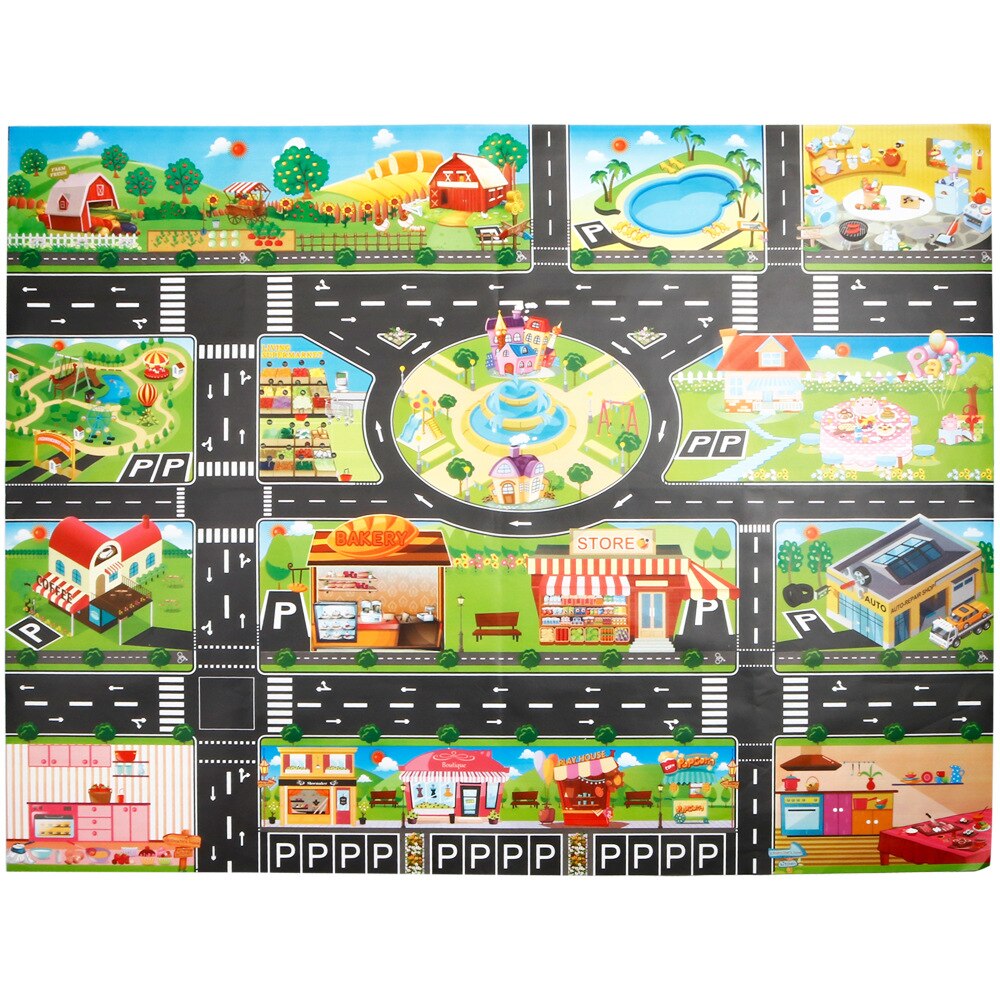 Utrikeshandel gränsöverskridande 130*100 rena engelska barn leker hus trafik bil spel matta parkering scen karta: Karta