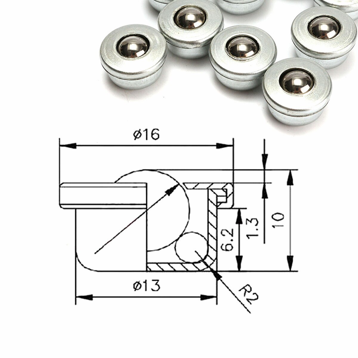 10 stuks 8mm cy -8h metalen zilveren kogeltransportlagereenheid transportrolwielen klein plat rond oogwiel transportkogel