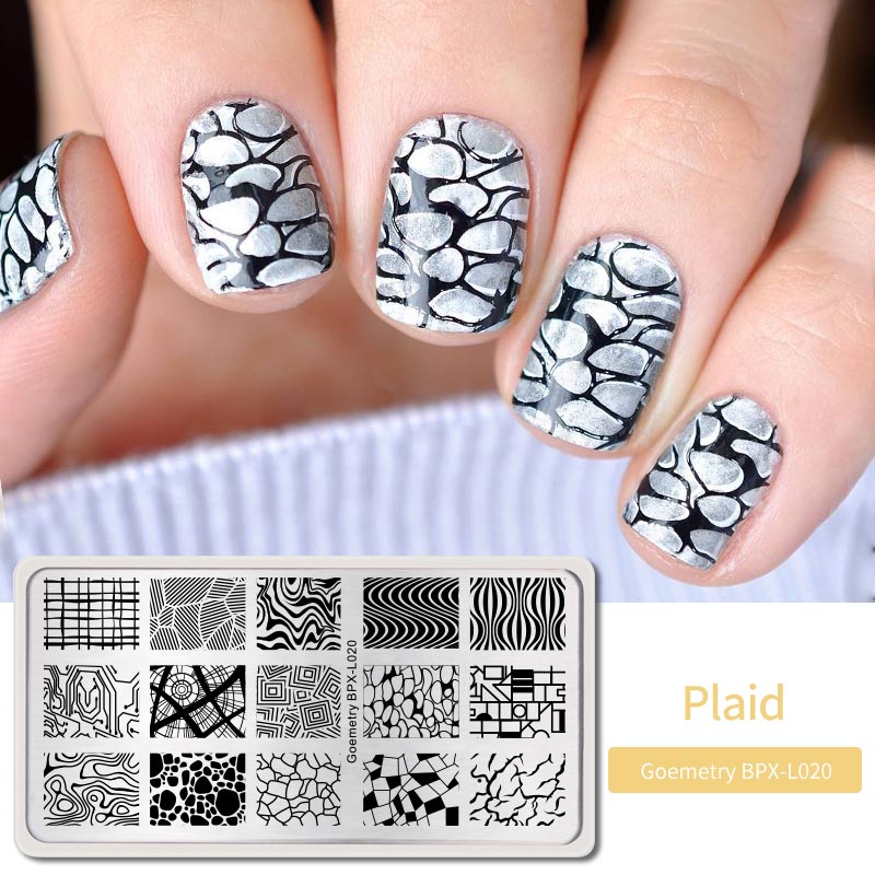 Geboren Mooie Plaid Lijn Patroon Stempelen Platen Rvs Nail Art Stamp Template Diy Afbeelding Afdrukken Stencils Gereedschap: BPX-L023