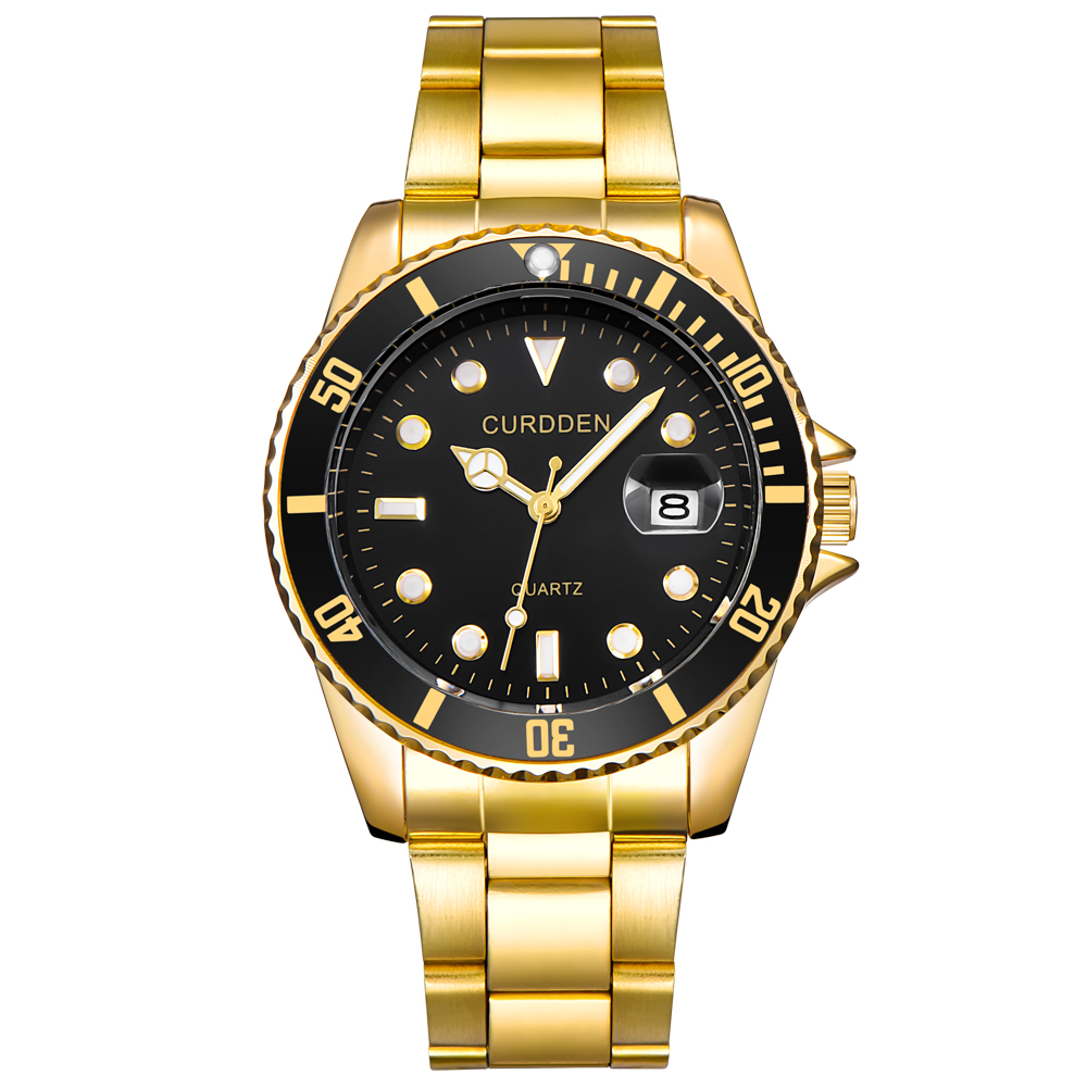 1 ud./lote, relojes de CURDDEN de para Hombre, Reloj de cuarzo con fecha de acero inoxidable a la para Hombre, Reloj de pulsera grande para Hombre Grande: Oro