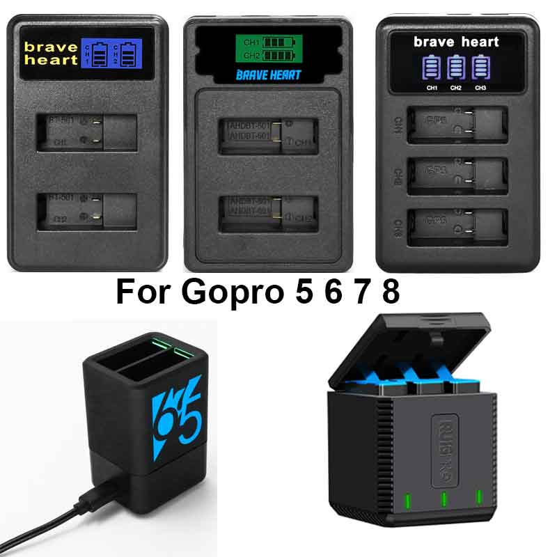 Lcd Dual Charger Of 3 Veel Oplader Voor Gopro Hero 5 6 7 8 Hero5 Camera Batterij Gopro Accessoires