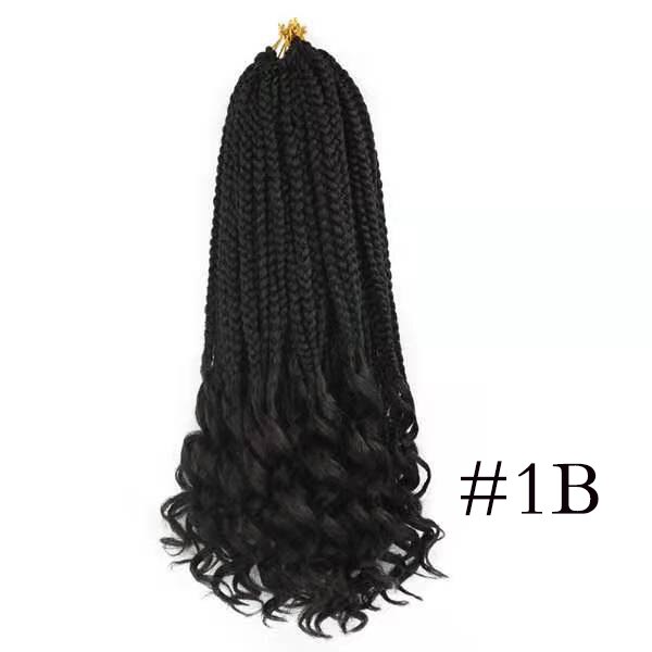 Girl Crochet Hair Box Braids Curly Ends 14 18 24 Inch Ombre Synthetic Hair for Braids 22 Strands Box Braiding Hair Extensions: 1B / 18inches