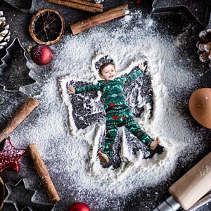 Christmas Baking Flour Angels Digital Backdrop photography, Snow Angel, Baking flat, flour, cutting board, high resolution JPG