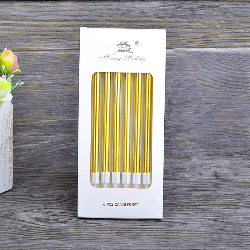 6 Pcs Lange Dunne Cake Kaarsen Metallic Verjaardag Kaarsen Lange Dunne Kaarsen In Houders Voor Verjaardag Wedding Party Cake Decorations: Goud