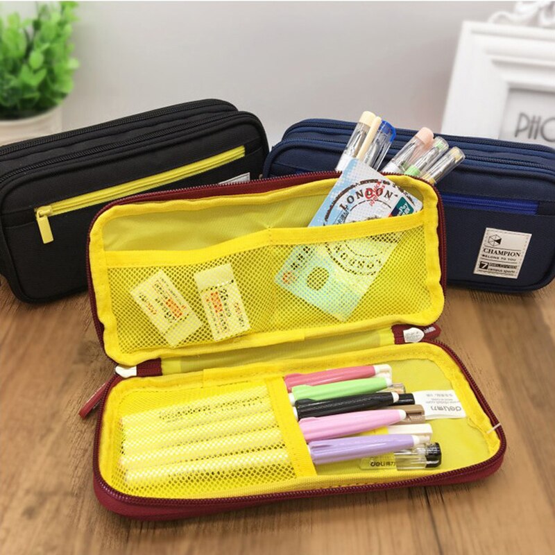 Estojo criativo de zíper, armazenador de lápis, caneta e material escolar fofo de sarja e lona, bolsa de papelaria para meninos e meninas