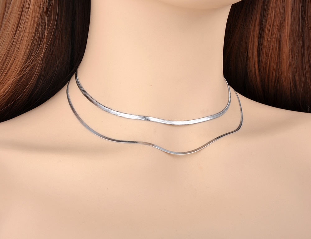 Lokaer Bohemia Titanium Stainless Steel Double Layer Choker Necklaces Beach Pendant Snake Chain Necklace For Women Girls N20002