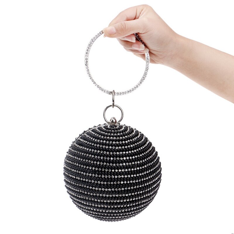 Single Polyester Wristlets Hasp Beading Versatile Circular Shaped Women Bead Clutch Bags Diamonds Party Bag Diamonds Evening Bag