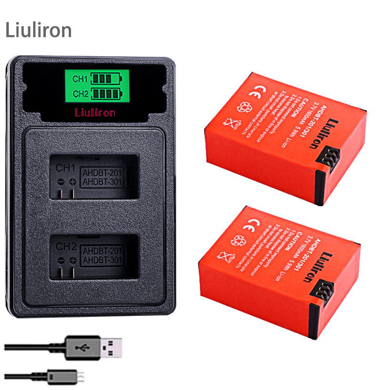 High capacity bateria hero 3 gopro hero3 battery + TYPE-C USB charger+battery case for GoPro go pro Hero 3 3+ camera accessories: charger and 2battery